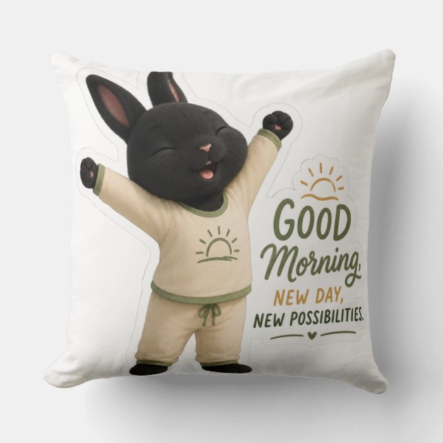 Coussin Autocollant de lapin étiré du matin (Recto)