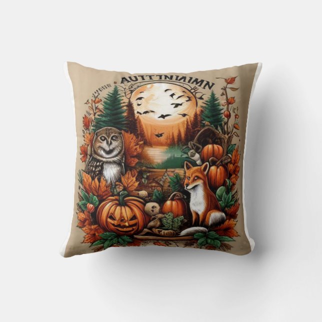 Coussin Automne Animaux et Citrouilles (Verso)