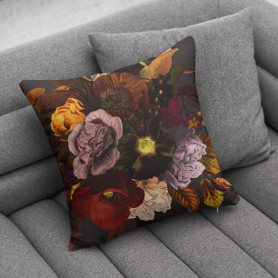 Coussin Automne automne burgundy brun et poussiéreux fleur