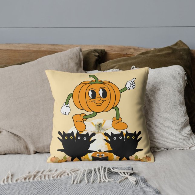 Coussin Automne Automne Halloween Chat noir Citrouille Déc (Créateur téléchargé)