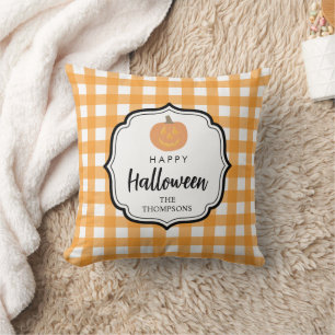 Coussin Automne Automne Orange Plaid Halloween Citrouille