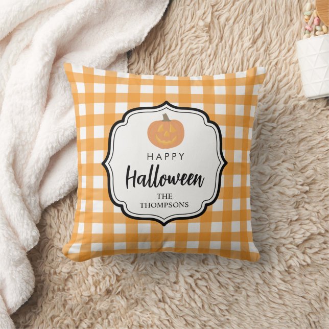 Coussin Automne Automne Orange Plaid Halloween Citrouille (Couverture)