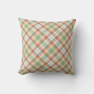 Coussin Automne Blanc, Orange et Plaid Bleu