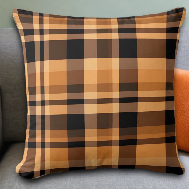 Coussin Automne Brown Orange Plaid Automne (Créateur téléchargé)