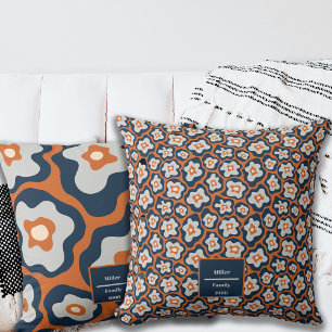 Coussin Automne Cobalt Blues Rouille Oeufs Fleurs Nom Pers