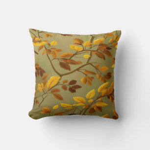Coussin Automne doré : un motif de feuilles 3D transparent