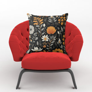 Coussin Automne Élégant Feuille motif floral noir