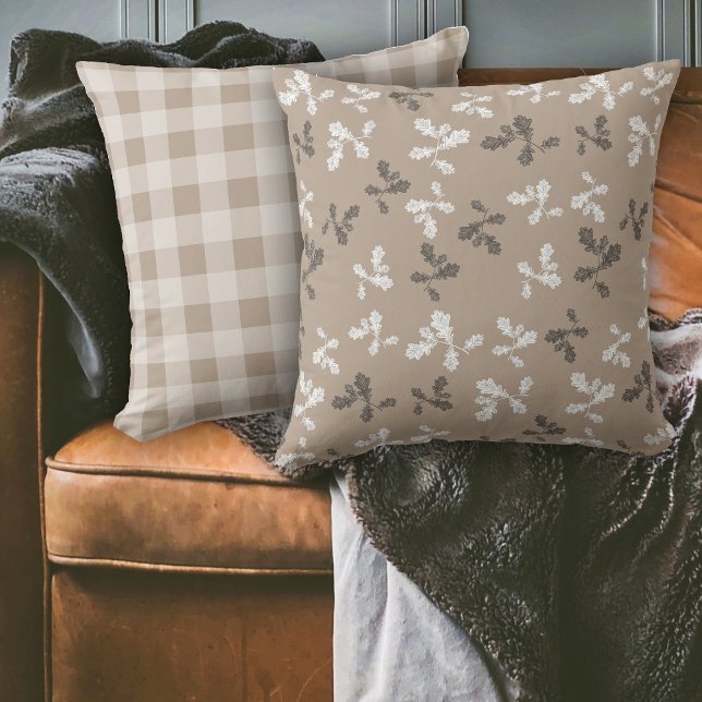 Coussin Automne Feuillage Feuille Brown Motif plat (Autumn Fall Foliage Leaves Brown Plaid Pattern Throw Pillow)