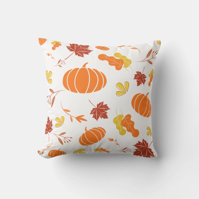 Coussin Automne Feuilles et Motif Citrouille Automne (Recto)