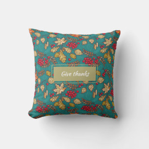 Coussin Automne Feuilles Motif sur Turquoise Automne