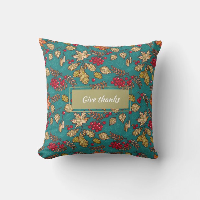 Coussin Automne Feuilles Motif sur Turquoise Automne (Recto)