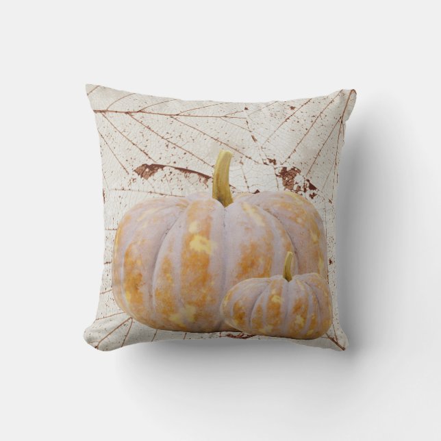 Coussin Automne heureux blanc de feuille et de citrouilles (Recto)