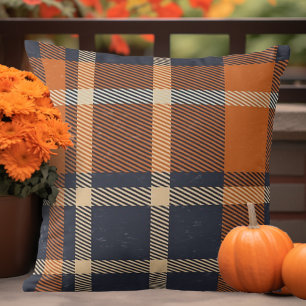 Coussin Automne orange et bleu plaid