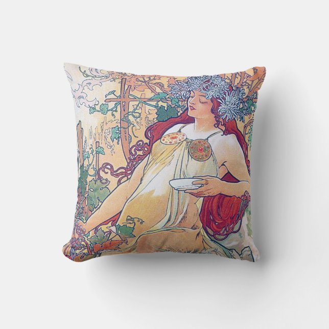 Coussin Automne (Quatre Saisons), Alphonse Mucha (Recto)