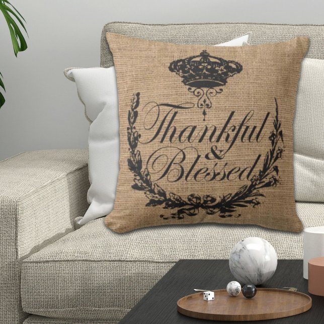 Coussin automne rustique l'automne grâce l'action de grâce (rustic fall autumn thanksgiving thankful blessed outdoor pillow)