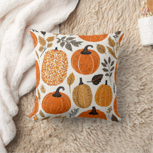 Coussin Automne Rustique Orange Citrouille Motif de feuill
