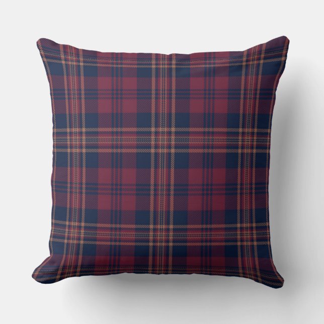 Coussin Automne Sombre Automne Cabine Marine Rouge Tartan  (Recto)