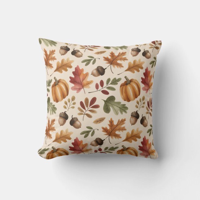 Coussin Automne Terre Orange Aquarelle Citrouille Feuille (Recto)