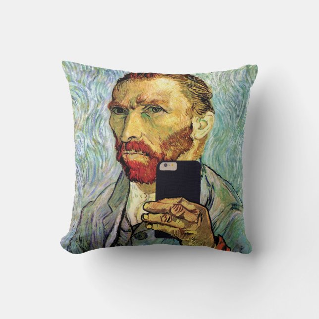 Coussin Autoportrait de Vincent Van Gogh avec selfie de té (Recto)
