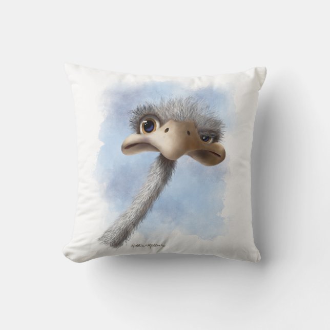 Coussin Autruche caricaturée drôle (Recto)