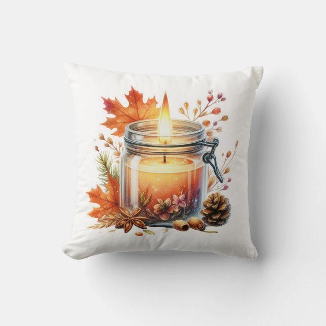 Coussin Autumn Candle & Fall Leaves Decorative Throw Pillo (Recto)