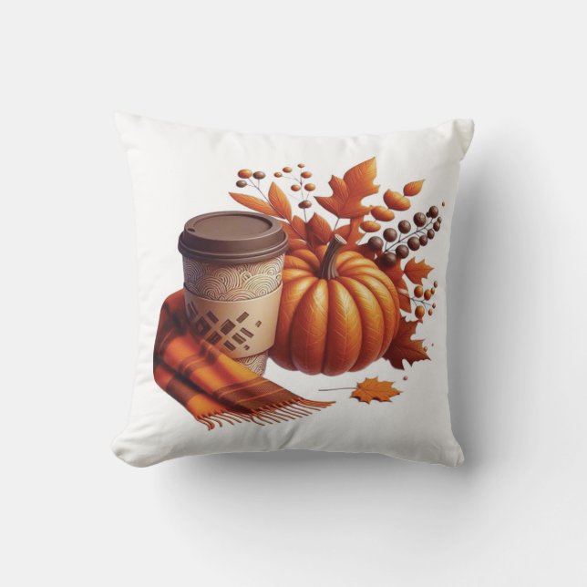 Coussin Autumn Coffee & Pumpkin Pillow (Recto)