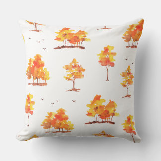 Coussin Autumn Forest Watercolor Pattern | Warm Fall Woodl