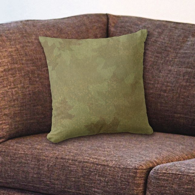 Coussin Autumn Green Leaves Damask (Créateur téléchargé)