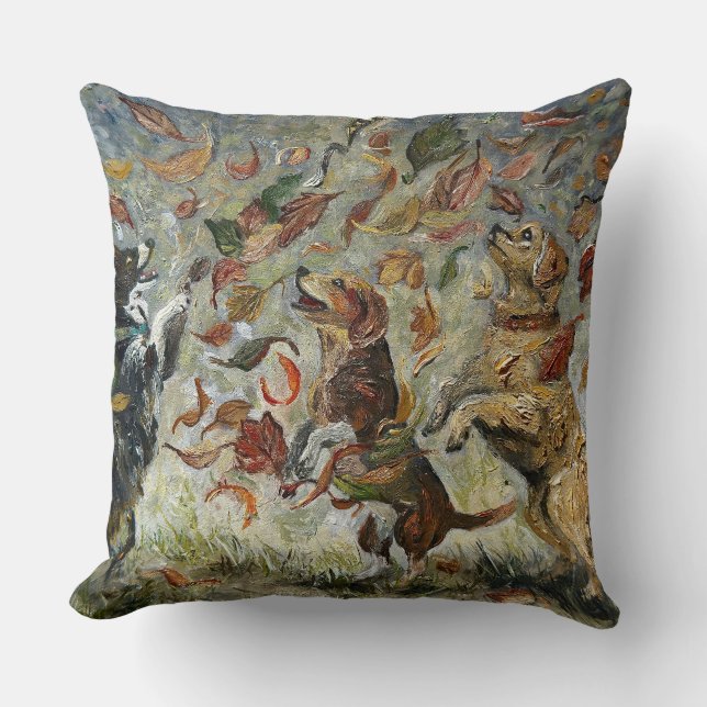 Coussin Autumn Tailwag Whimsical Golden Retriever Dogs Oil (Recto)