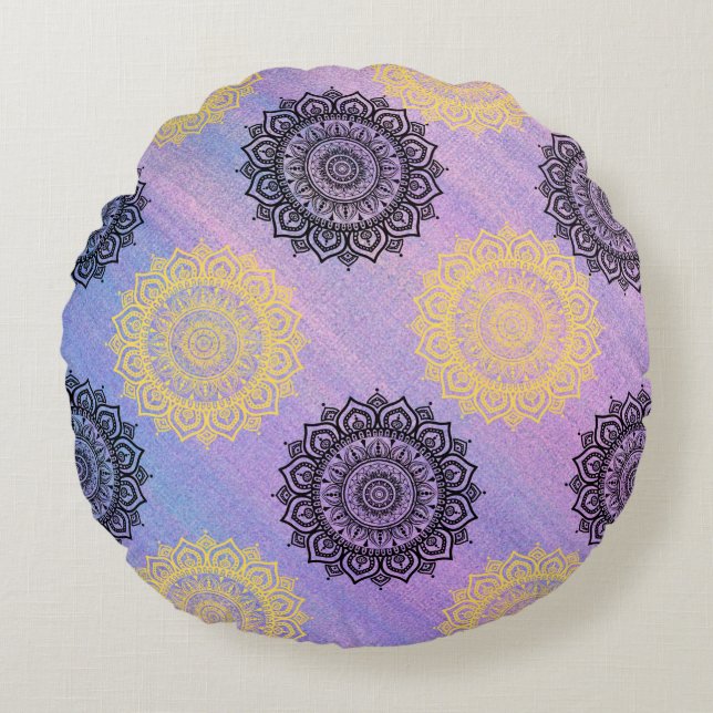 Coussin aux fleurs arrondies jaune et noire (Devant)