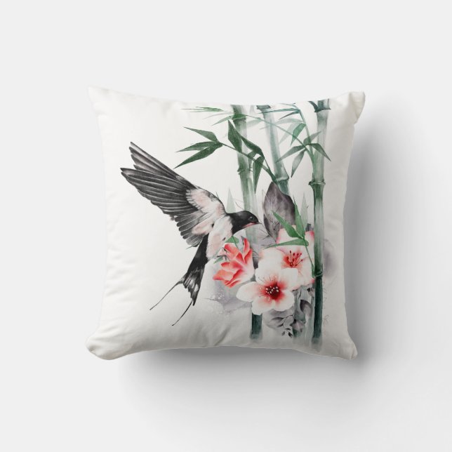 Coussin Avaler avec bambou et fleurs Classique (Recto)