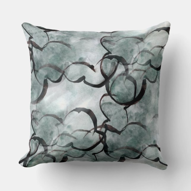 Coussin avant-garde d'art grise, peinture de main noire (Recto)