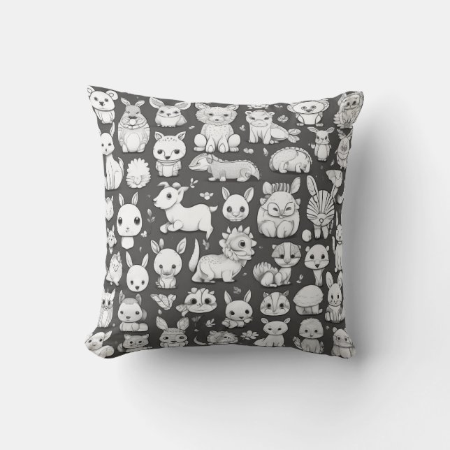 Coussin avec 20 animaux adorables différents (Recto)