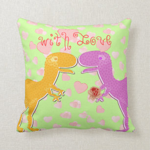Coussin Avec amour des coeurs de dinosaure de T-Rex