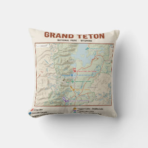 Coussin avec carte du Grand Teton National Park Tr