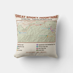 Coussin avec carte du Great Smoky Mountains NP