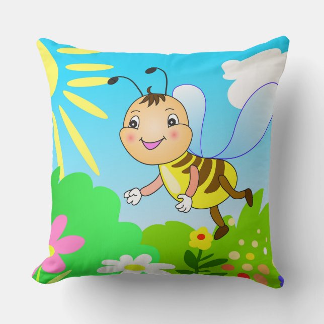 coussin avec dessin d'enfant, dessin animé d'abeil (Recto)