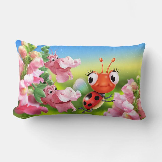 Coussin avec la coccinelle mignonne et les dragons (Recto)