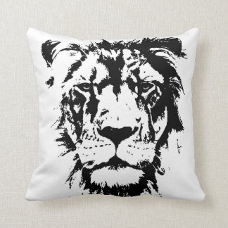 Coussin avec le lion noir et blanc d'impression