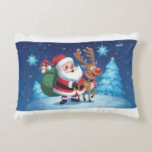 coussin avec le Père Noël et le renne