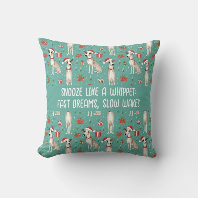 Coussin Avec le texte Whippet Yuletide (Recto)