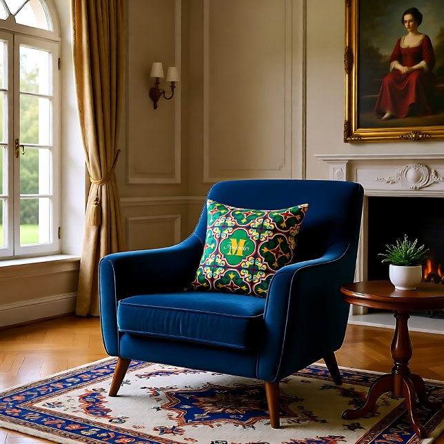 Coussin Avec monogramme Azulejos, motif de Lisbonne (With monogram Azulejos, pattern from Lisbon Throw Pillow)