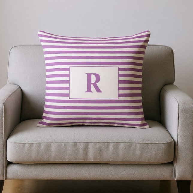 Coussin avec monogramme rayures lilas clair/blanc (Créateur téléchargé)