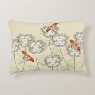 Coussin avec papillons peints et fleurs numériques