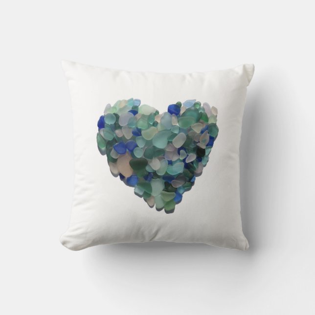Coussin avec un coeur en verre de mer de Porto (Recto)