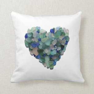 Coussin avec un coeur en verre de mer de Porto