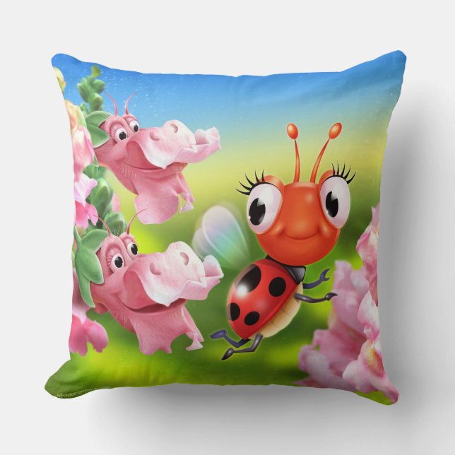 Coussin avec un joli Ladybug et un Snap Dragons co (Recto)