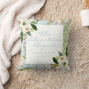 Coussin Aventure Commence Baby Name Date Floral Map Custom
