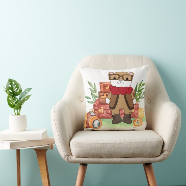 Coussin Aventure de dessin animé d'ours mignon de voyage v (Chaise)