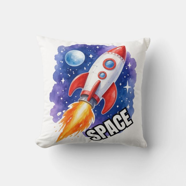 Coussin Aventure de fusée spatiale – Fusée aquarelle (Recto)